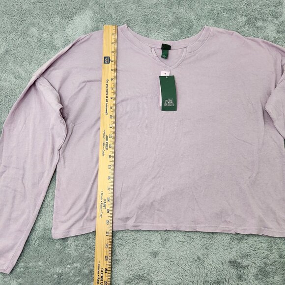 Wild Fable Shirt Womens L Purple Long Sleeve Cropped Top Relaxed Fit Crew Neck - Picture 6 of 8